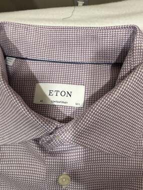 New Eton Contemporary Fit Purple Micro-Houndstooth Dress Shirt Size 16.5 / 42